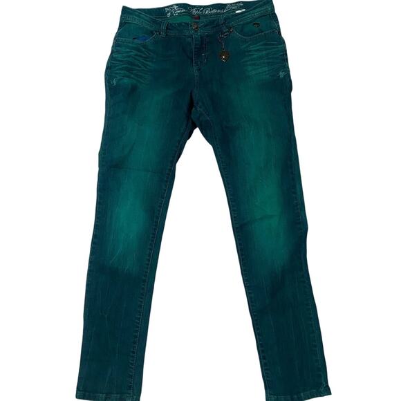 Vintage Y2K Rare Apple Bottoms Jeans by Nelly Green Washed Straight Jean Size 14 - Picture 2 of 8